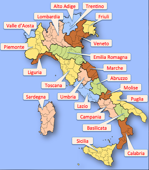 italske regiony italie regiony mapa seznam